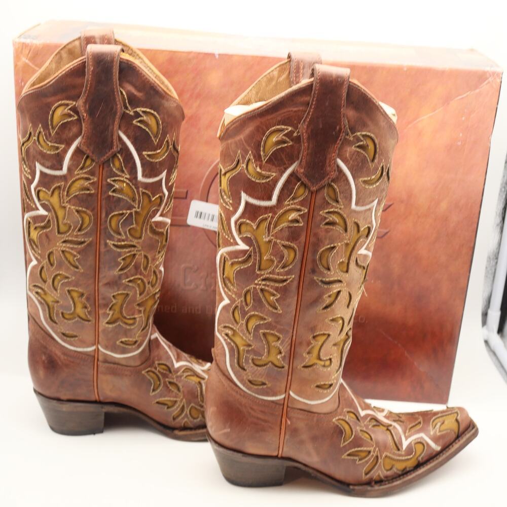 NEW Circle G Corral Women's 5.5 Shedron Inlay Embroidered Leather Boots Snip Toe - Picture 4 of 11